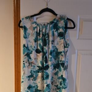 Calvin Klein Sleeveless Pleated Blouse Green and Blue